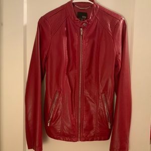 Ana Red Faux Leather Jacket w/ Knitted Side Panels